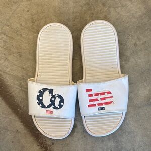 Kith Slide Sandals - Cream with Red and Blue Accents